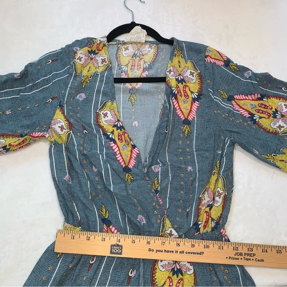 Jaase anthropology Wide‎ Leg Jumpsuit Romper Size Small rayon v neck blue print - Picture 5 of 13